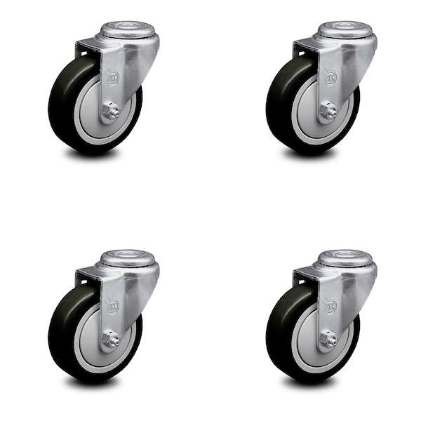 4 Inch Black Polyurethane Wheel Swivel Bolt Hole Caster Set